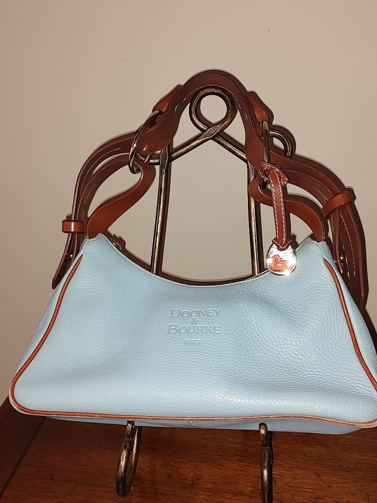 Dooney & Bourke Medium Hobo Bag Hand Held All Weather Leather Sky Blue/Honey